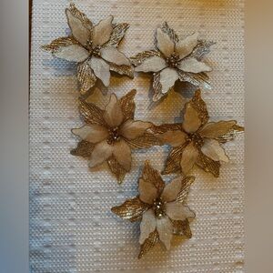 5 Gold Poinsettia Flowers - Christmas Tree Decorations
